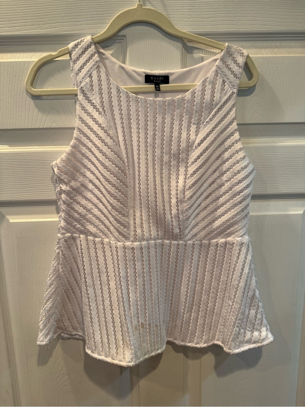 “Kaari Blue”White Textured Peplum Tank Top